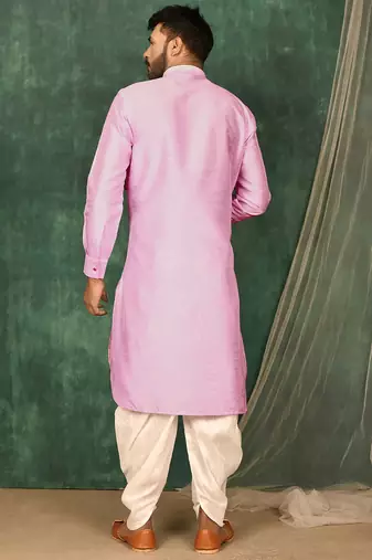 Men's solid pathani kurta and patiala pyjama set - pink