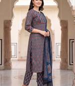 Women Ethnic Motifs Printed Cotton Kurta with Trousers & With Dupatta