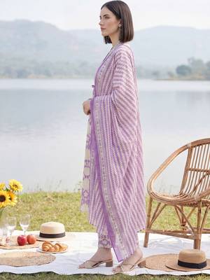 Women Floral Printed Panelled Mirror Work Cotton Kurta with Trousers & With Dupatta 4