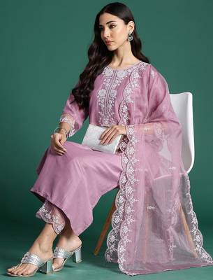 Women Ethnic Motifs Embroidered Kurta with Trousers & Dupatta 5