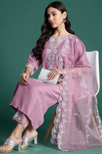 Women Ethnic Motifs Embroidered Kurta with Trousers & Dupatta