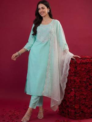 Women Ethnic Motifs Embroidered Mirror Work Kurta with Trousers & With Dupatta 1