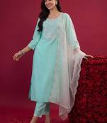 Women Ethnic Motifs Embroidered Mirror Work Kurta with Trousers & With Dupatta