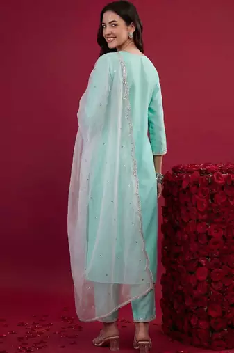 Women Ethnic Motifs Embroidered Mirror Work Kurta with Trousers & With Dupatta
