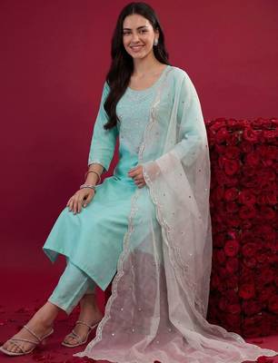 Women Ethnic Motifs Embroidered Mirror Work Kurta with Trousers & With Dupatta 5