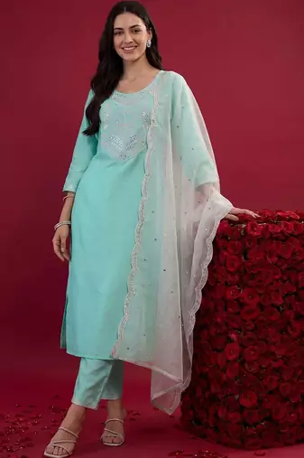 Women Ethnic Motifs Embroidered Mirror Work Kurta with Trousers & With Dupatta