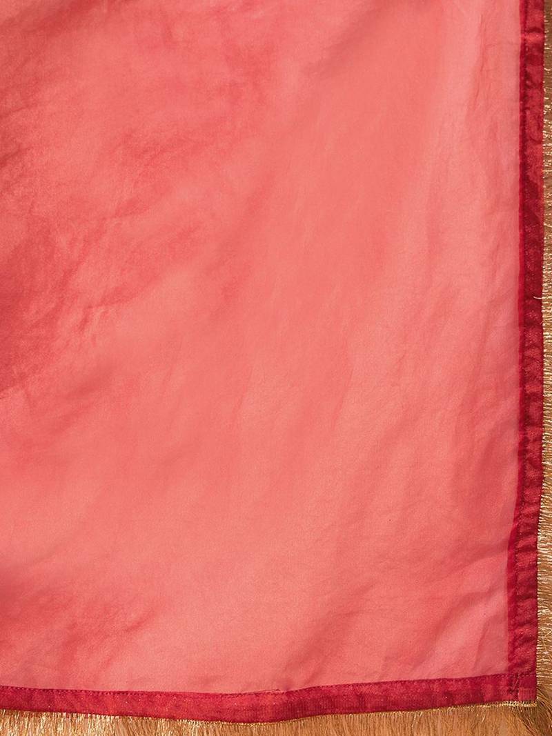 Ethnic Motifs Embroidered Chanderi Silk Straight Kurta With Trousers & Dupatta