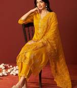 Women Ethnic Motifs Embroidered Sequinned Kurta with Trousers & With Dupatta
