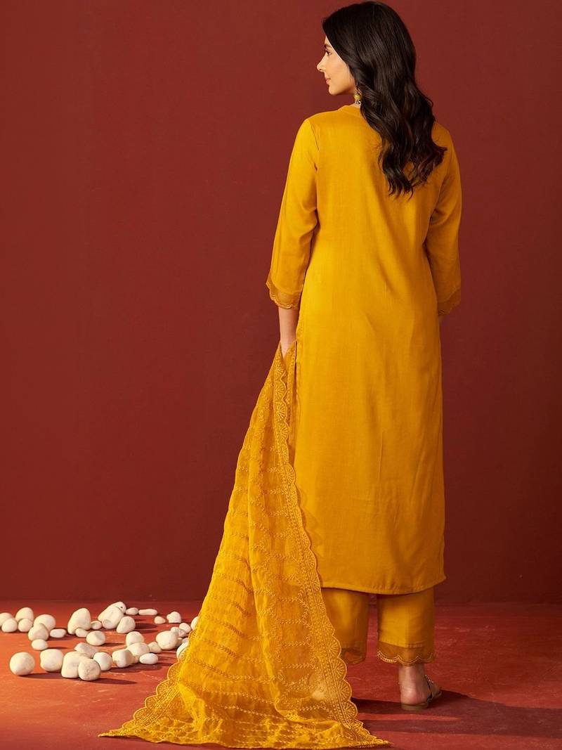 Women Ethnic Motifs Embroidered Sequinned Kurta with Trousers & With Dupatta