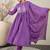 Floral Embroidered Anarkali Thread Work Cotton Kurta With Trousers & Dupatta