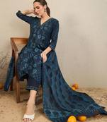 Floral Printed Panelled Cotton Kurta with Trousers & With Dupatta