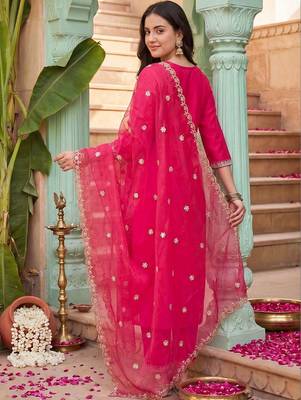 Women Ethnic Motifs Embroidered Thread Work Kurta with Trousers & With Dupatta 4