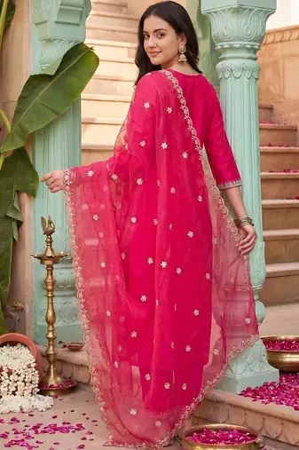 Women Ethnic Motifs Embroidered Thread Work Kurta with Trousers & With Dupatta