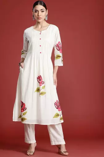 Floral Printed Cotton A-Line Kurta with Trousers
