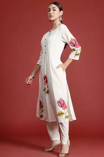 Floral Printed Cotton A-Line Kurta with Trousers