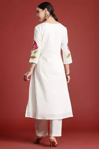 Floral Printed Cotton A-Line Kurta with Trousers