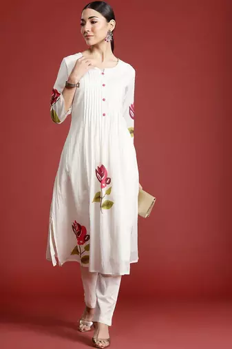 Floral Printed Cotton A-Line Kurta with Trousers