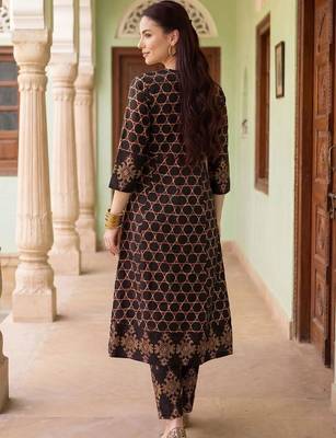 Women Printed Mirror Work Cotton Kurta with Trousers & With Dupatta 4