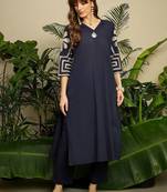 Women Ethnic Motifs Embroidered Thread Work Cotton Kurta With Trouser