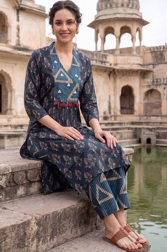 Women Floral Printed Cotton Kurta with Trousers