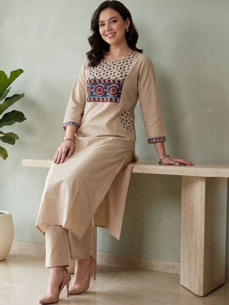 Women Ethnic Motifs Printed Cotton Kurta with Trousers