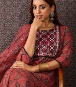 Geometric Printed Mirror Work Cotton Kurta With Trousers & Dupatta