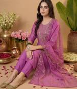 Women Ethnic Motifs Embroidered Kurta with Trousers & With Dupatta