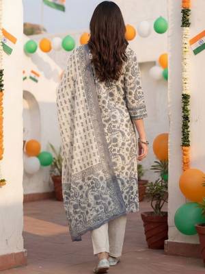 Women Ethnic Motifs Printed Cotton Kurta with Trousers & With Dupatta 5