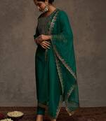 Women Ethnic Motifs Embroidered Liva Kurta with Trousers & With Dupatta