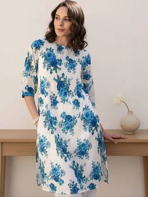 Women Floral Printed Beads and Stones Cotton Kurta with Trousers 1