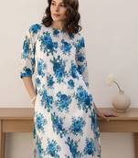 Women Floral Printed Beads and Stones Cotton Kurta with Trousers