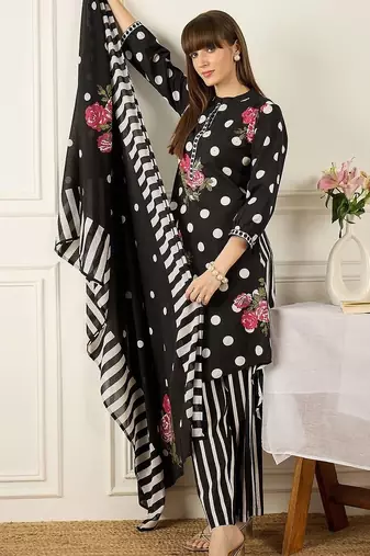 Women Floral Printed Cotton Kurta with Palazzos & With Dupatta
