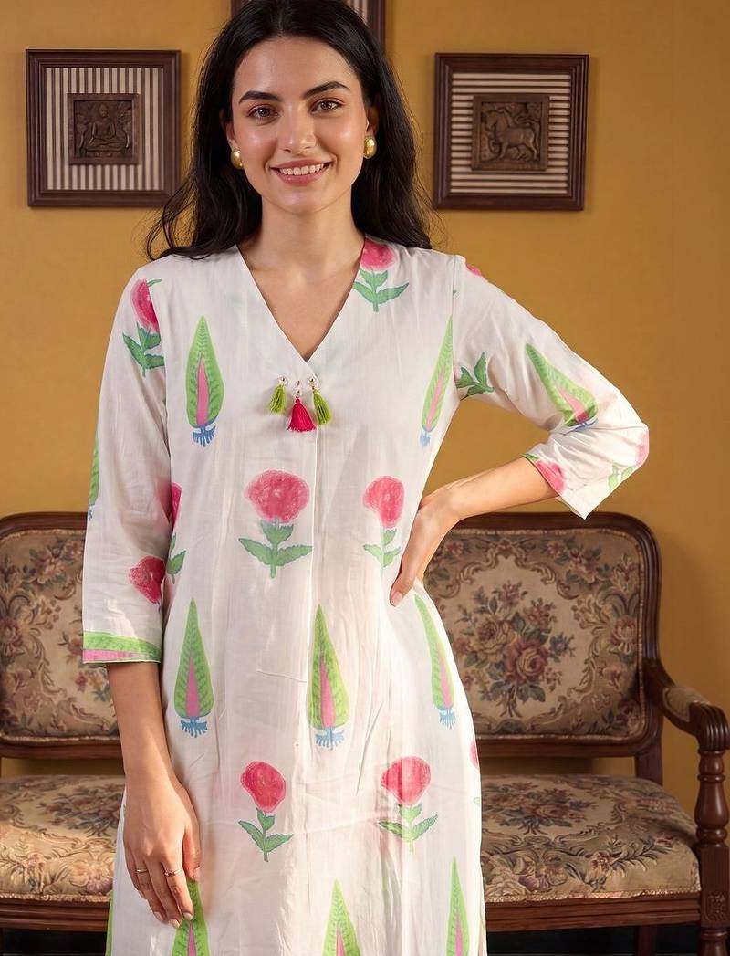 Women Floral Printed Cotton Kurta with Trousers