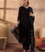 Women Ethnic Motifs Cotton Kurta with Trousers & With Dupatta