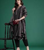 Ethnic Motifs Printed Panelled Cotton Kurta with Trousers & Dupatta