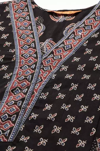 Ethnic Motifs Printed Panelled Cotton Kurta with Trousers & Dupatta