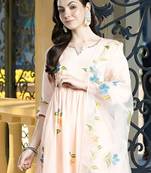 Floral Printed Empire Thread Work Cotton Kurta with Trousers & With Dupatta