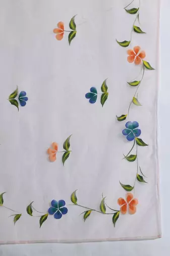Floral Printed Empire Thread Work Cotton Kurta with Trousers & With Dupatta
