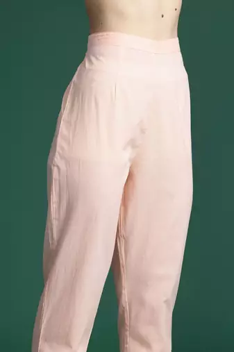 Floral Printed Empire Thread Work Cotton Kurta with Trousers & With Dupatta