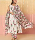 Women Floral Printed Cotton Kurta with Palazzos & With Dupatta