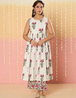Women Floral Printed Cotton Kurta with Palazzos & With Dupatta 5