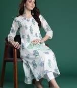 Floral Printed Pleated Cotton Kurta with Trousers