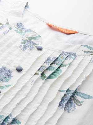 Floral Printed Pleated Cotton Kurta with Trousers 2