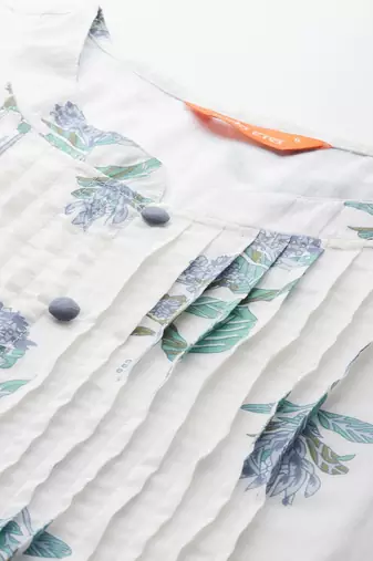Floral Printed Pleated Cotton Kurta with Trousers