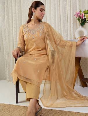 Women Ethnic Motifs Embroidered Sequinned Kurta with Trousers & With Dupatta 1