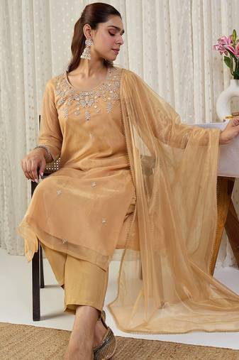 Women Ethnic Motifs Embroidered Sequinned Kurta with Trousers & With Dupatta
