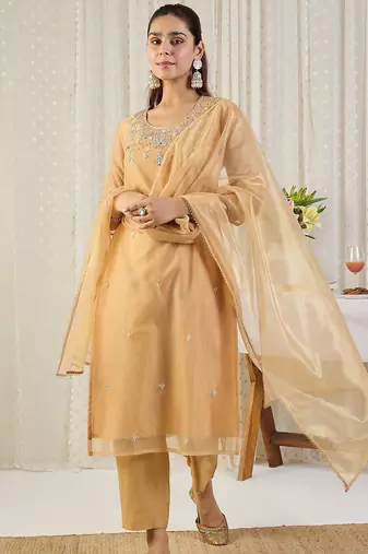 Women Ethnic Motifs Embroidered Sequinned Kurta with Trousers & With Dupatta