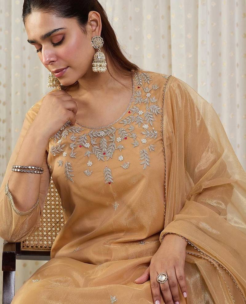 Women Ethnic Motifs Embroidered Sequinned Kurta with Trousers & With Dupatta