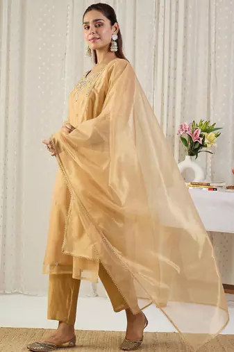 Women Ethnic Motifs Embroidered Sequinned Kurta with Trousers & With Dupatta