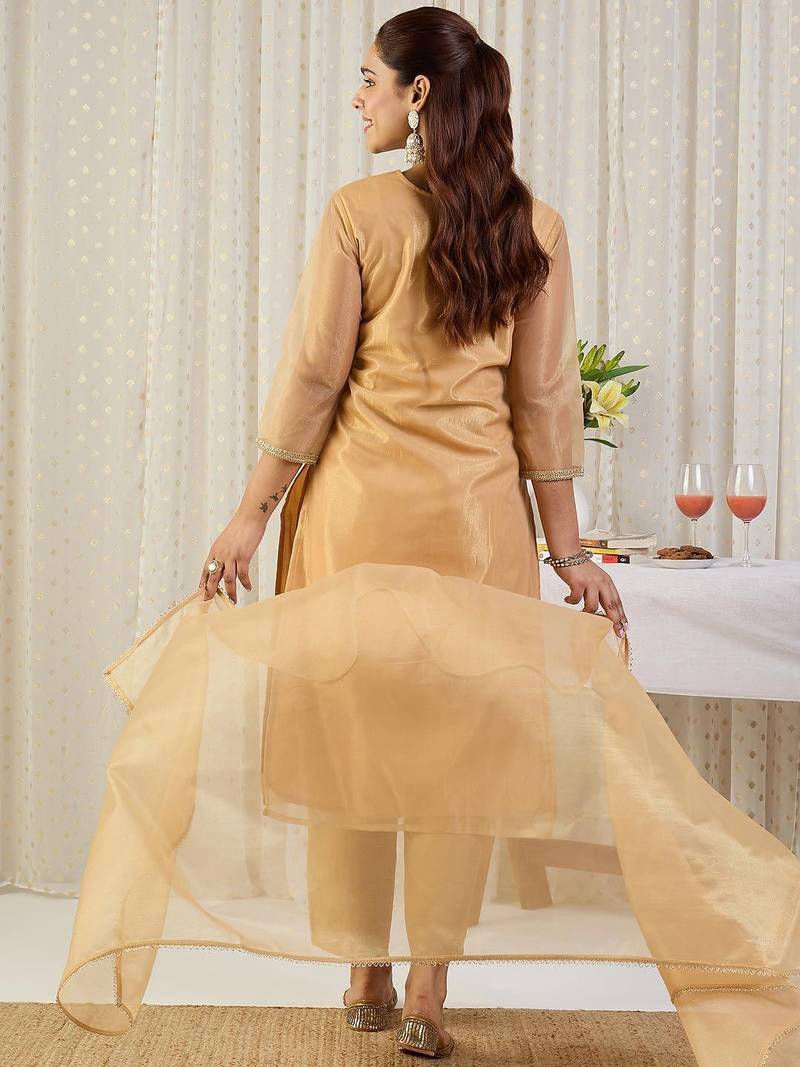 Women Ethnic Motifs Embroidered Sequinned Kurta with Trousers & With Dupatta